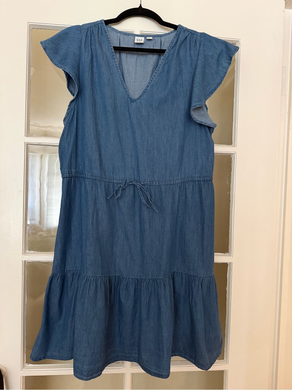 GAP Denim Blue V-Neck Tie-Waist Mini Dress